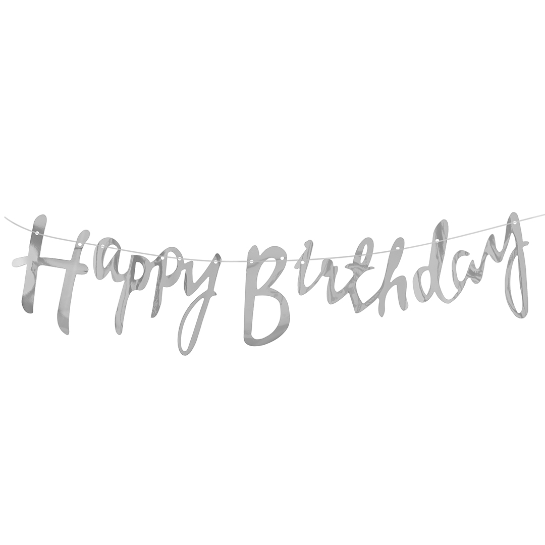 Гирлянда Happy Birthday (курсив), Серебро, Металлик, 500 см, 1 упак.