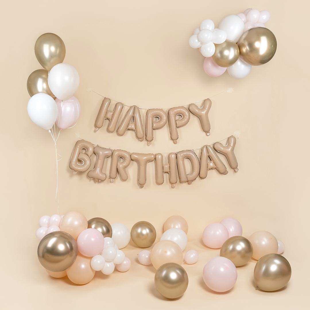 Набор шаров (16''/41 см) Мини-буква, Надпись "Happy Birthday", Карамель, 1 шт. в уп.