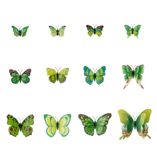 Декоративные бабочки на магните, Объемные, Зеленый, 4,5-12 см*12 шт, 1 упак.
