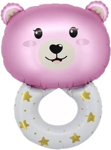 Шар (27''/69 см) Фигура, Погремушка Медвежонок, Розовый, 1 шт.