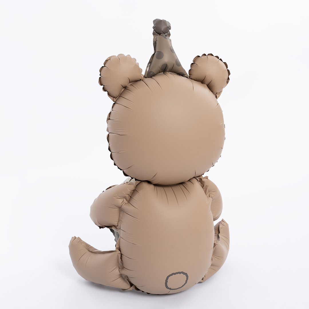 Шар 3D (23''/58 см) Фигура, Мишка с капкейком, Бежевый, Сатин, 1 шт. в уп.