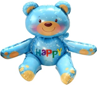 Шар (22''/56 см) Фигура 3D, Сидячий мишка, Голубой, 1 шт. в уп.