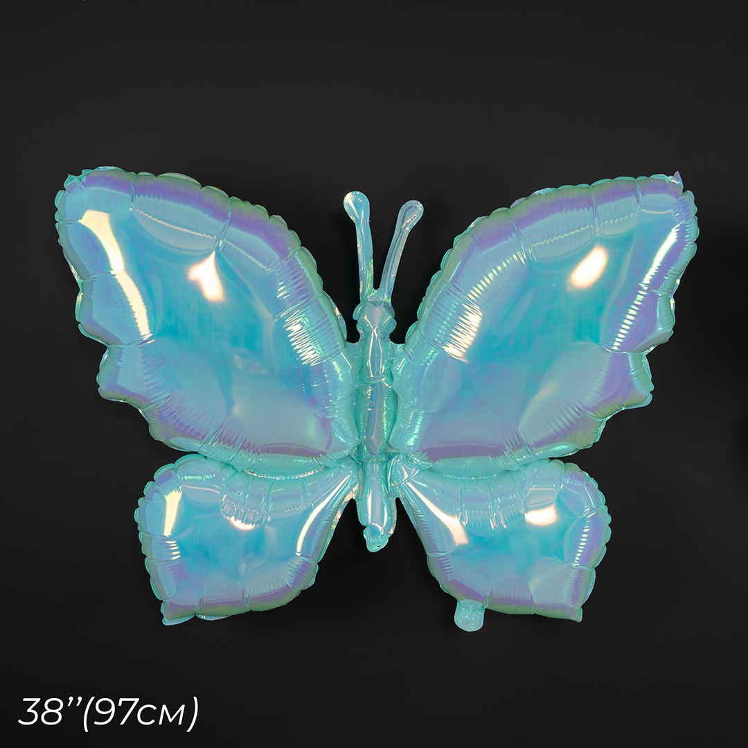 Шар (38''/97 см) Фигура, Бабочка (надув воздухом), Голубой, Хамелеон, 1 шт. в уп.