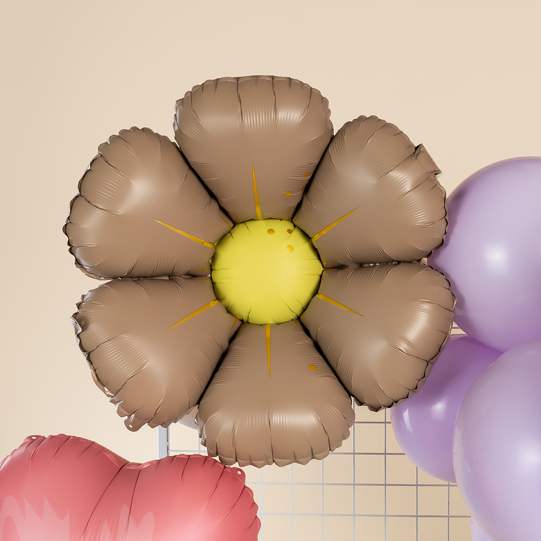 Шар (25''/64 см) Цветок, Ромашка (надув воздухом), Бежевый, Сатин, 1 шт.