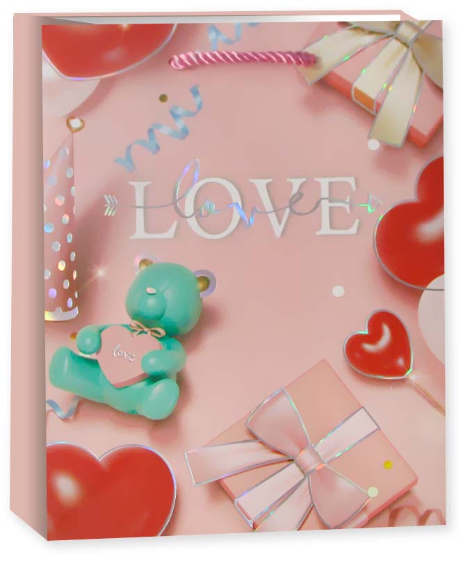 Пакет подарочный, 210гр, LOVE, Дизайн №3, Металлик, 23*18*10 см, 1 шт.