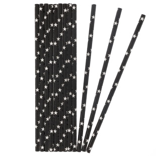 Трубочки для коктейлей, Звезды, Черный/Белый, 12 шт. в упак. 
