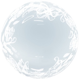 Шар (18''/46 см) Сфера, Deco Bubble, Цветы и бабочки, Прозрачный, Кристалл, 1 шт. в уп.