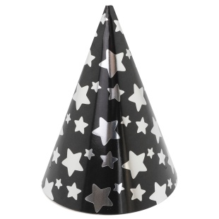 Колпаки, Звезды Микс, Черный/Серебро, Металлик, 16 см, 6 шт. в упак. 