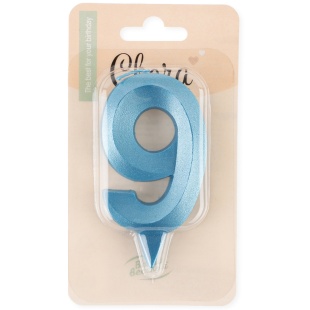 Свеча Цифра, 9 Грани, Синяя бирюза, 7 см, 1 шт.