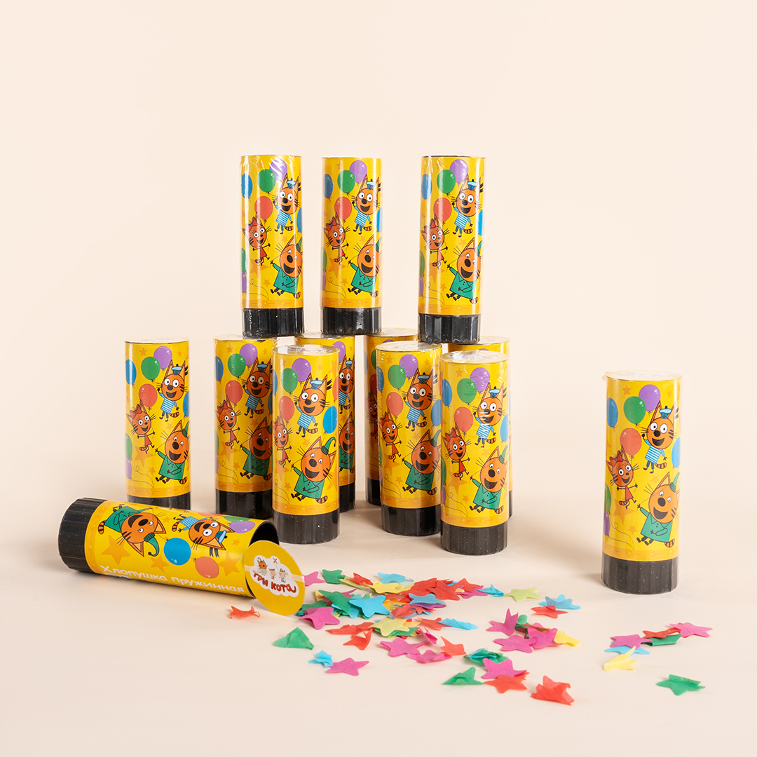 Хлопушка пружинная (4/10 см), Три Кота, Играем вместе, Звезды тишью, Ассорти, 1 шт.