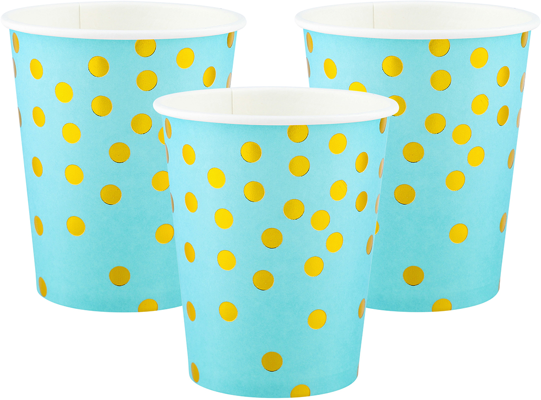 Стаканы (250 мл) Конфетти, Голубой/Золото, Металлик, 6 шт.
