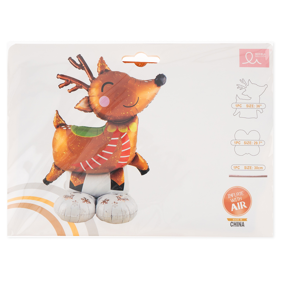 Шар 3D (37''/94 см) Фигура на подставке, Олень в красном шарфе, 1 шт. в уп.