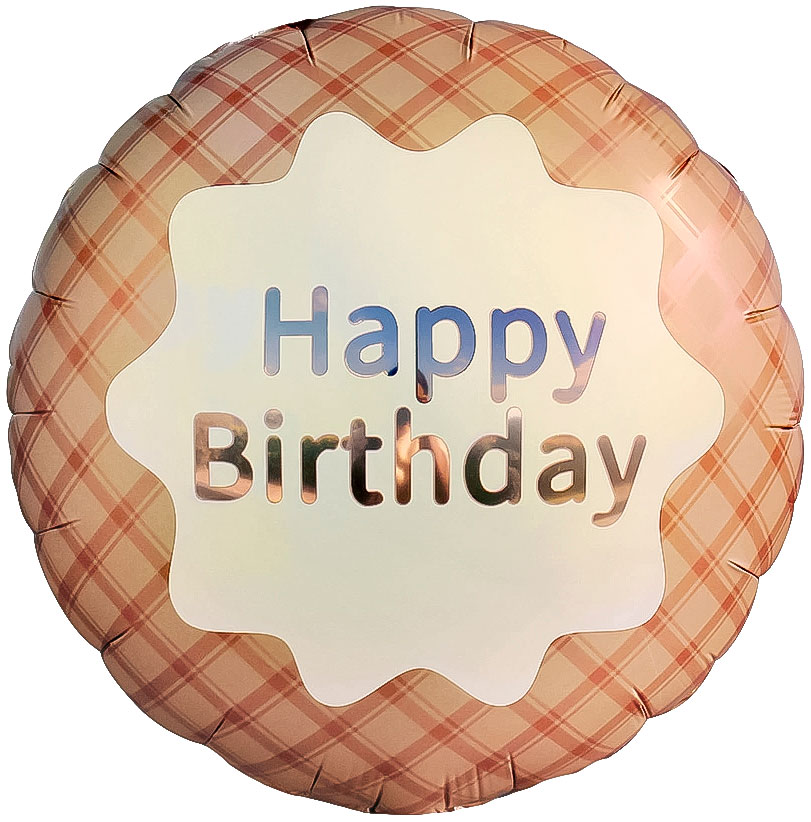 Шар (18''/46 см) Круг, Happy Birthday (стильная клетка), Кофейный, Сатин, 1 шт. в уп.