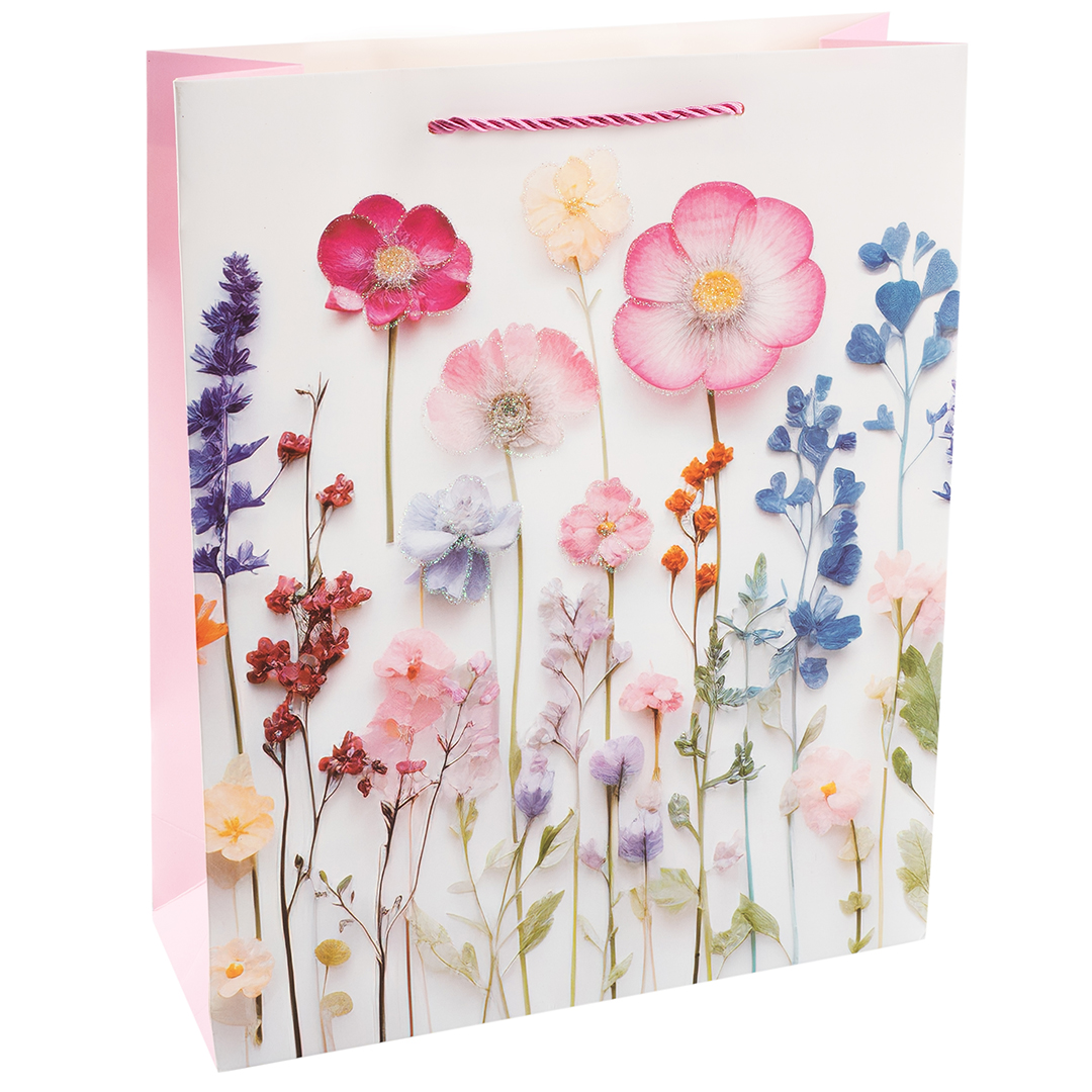 Пакет подарочный, 210гр, Цветочная мелодия, Дизайн №1, с блестками, 32*26*10 см, 1 шт.