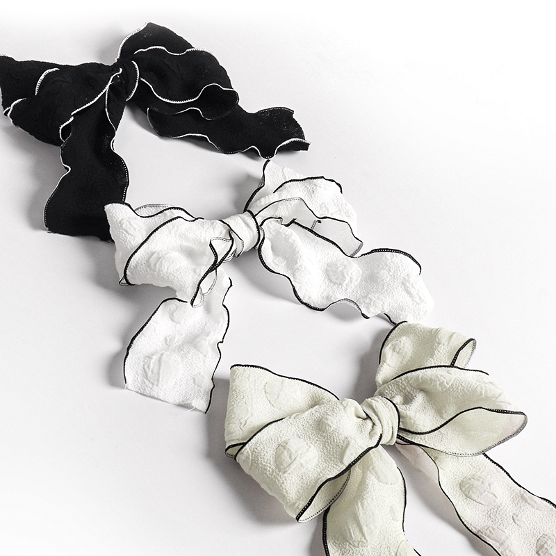 Лента тканевая (2,5 см*9,14 м) Элегантная волна, Белый/Черный, 1 шт.