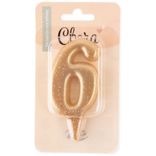 Свеча Цифра, 6 Овал, Золото, с блестками, 7 см, 1 шт.