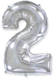 Шар (40''/102 см) Цифра, 2, Серебро, 1 шт.