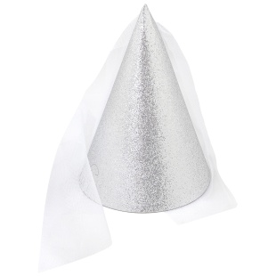 Колпаки с блестками и фатой, Серебро, 16 см, 6 шт. в упак. 
