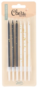 Свечи Золотые искры, Черный/Белый, Металлик, 6 шт. с держат.