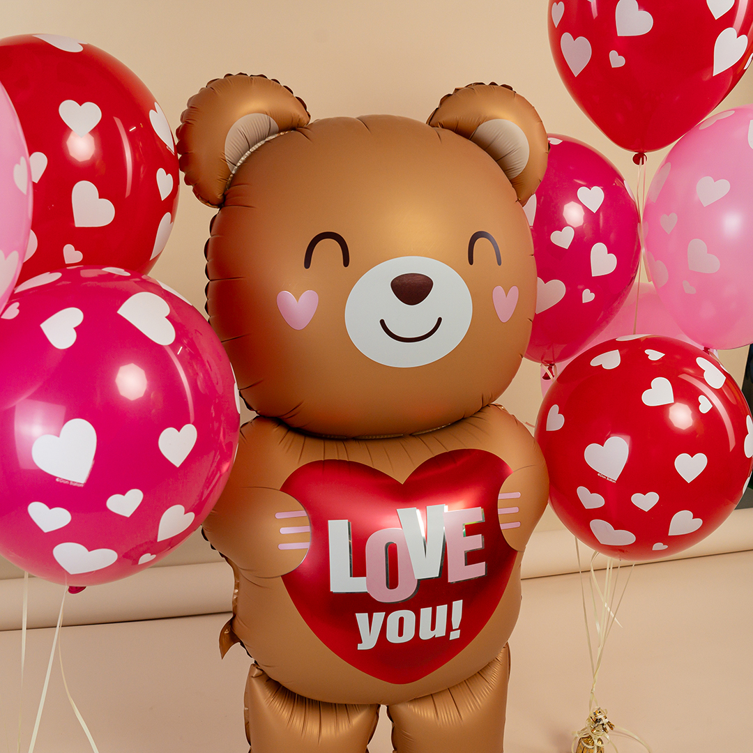 Шар (61''/155 см) Фигура 3D, Мишка с сердцем, 1 шт. в уп.