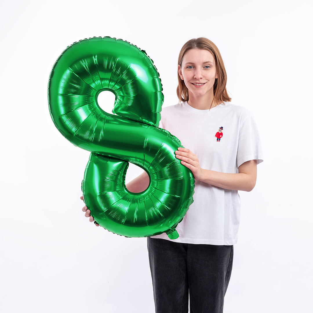 Шар (40''/102 см) Цифра, 8, Зеленый, Металлик, 1 шт. в уп.