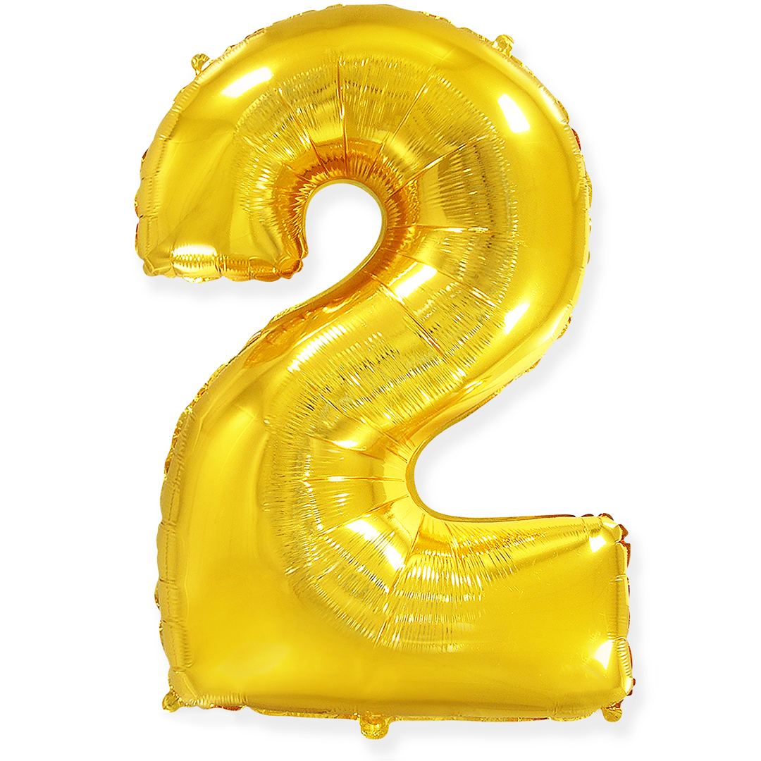 Шар (40''/102 см) Цифра, 2, Золото, 1 шт. в уп.