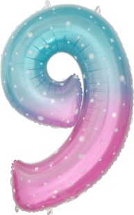 Шар (34''/86 см) Цифра, 9 Нежные искры, Розовый, Градиент, 1 шт. в уп.