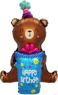 Шар (39''/99 см) Фигура 3D, Мишка с подарком (надув воздухом), 1 шт. в уп.