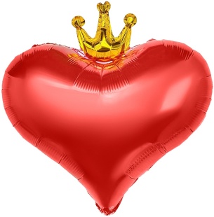 Шар (18''/46 см) Сердце, Золотая корона, Красный, 1 шт. в уп.