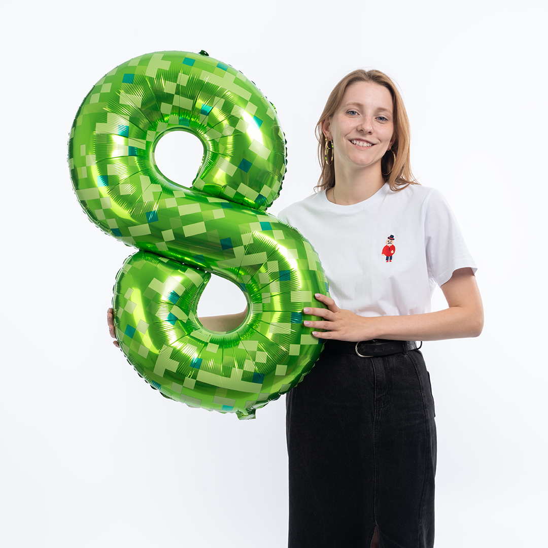 Шар (40''/102 см) Цифра, 8 Пиксели, Зеленый, 1 шт. в уп.