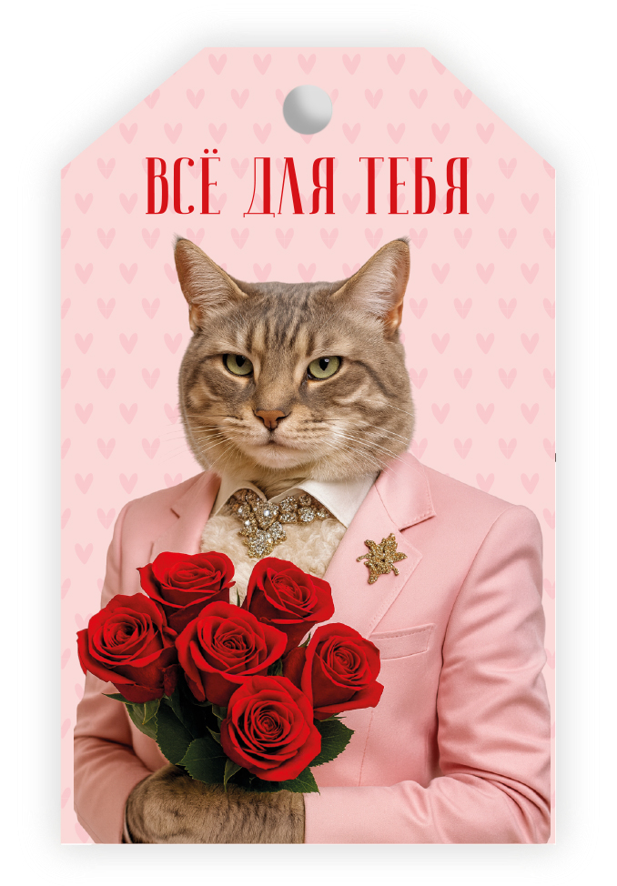Бирки для подарков, Все для тебя (котик с розами), 5*8 см, 20 шт.