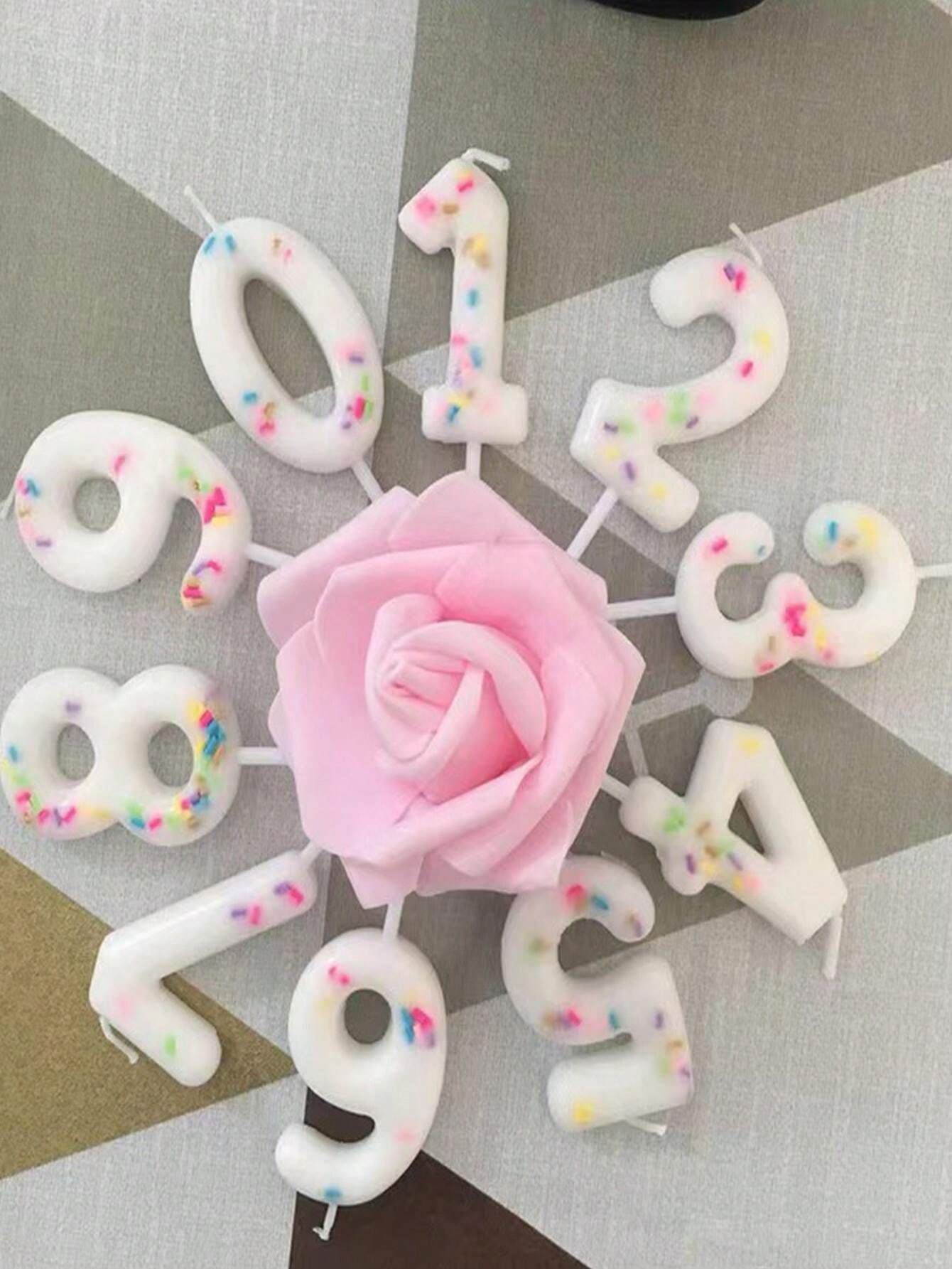 Свеча Цифра, 9 Сладкое конфетти, на шпажке, Белый, 5 + 7 см, 1 шт. с держат.
