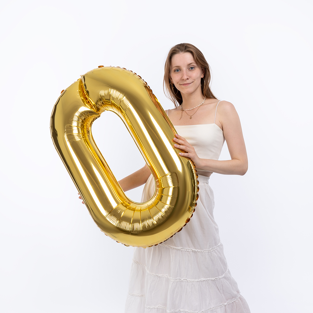 Шар (40''/102 см) Цифра, 0 Slim, Золото, 1 шт.