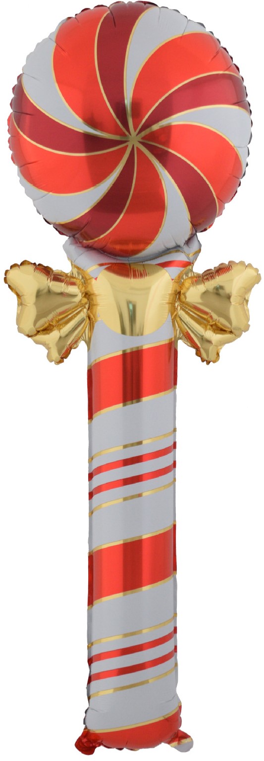 Шар (59''/150 см) Фигура, Леденец трость с бантом, Красный/Золото, 1 шт. в уп.