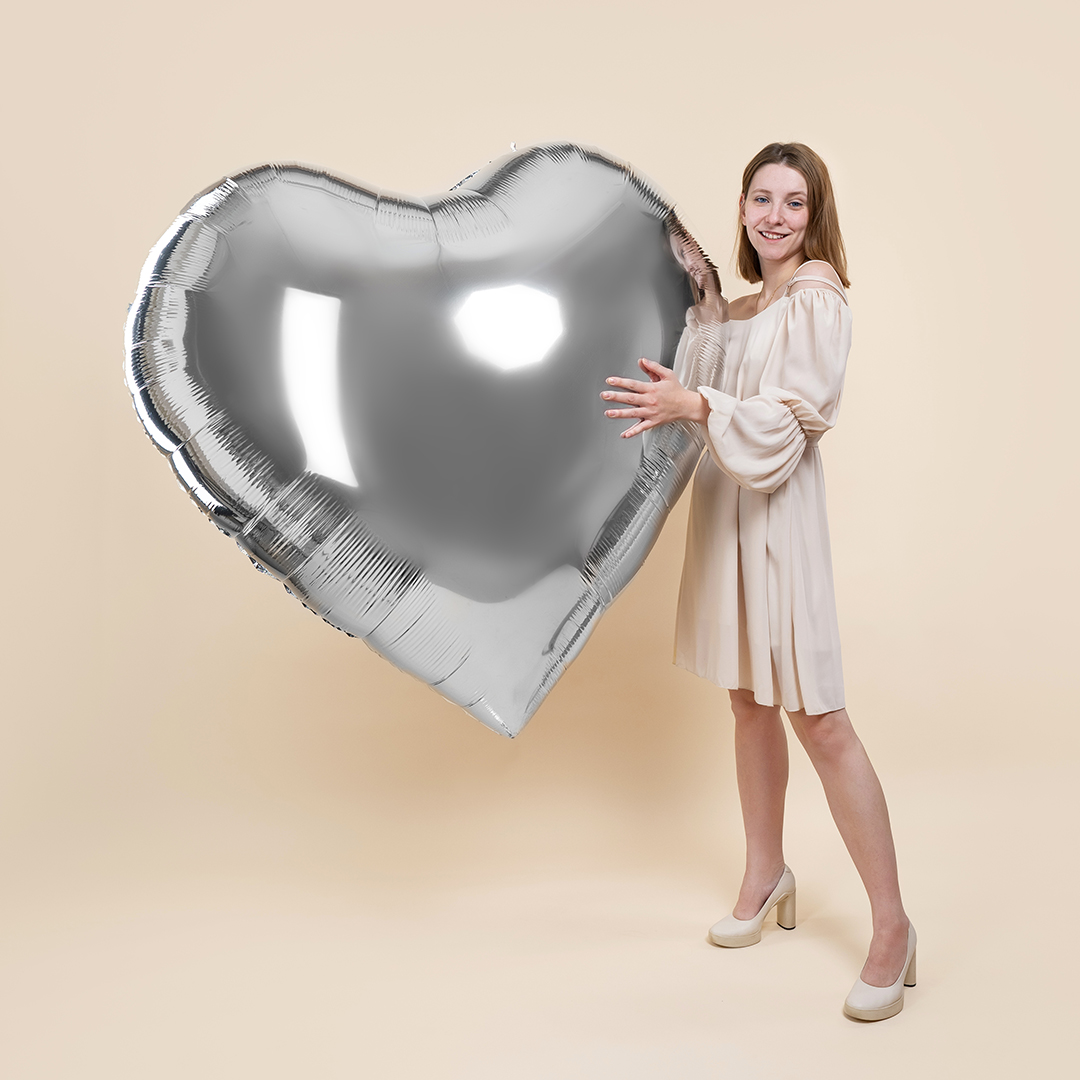 Шар (63''/160 см) Сердце, Серебро, Металлик, 1 шт.