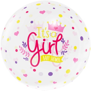 Шар с клапаном (18''/46 см) Сфера, Это Девочка, Прозрачный, Кристалл, 1 шт. в уп.