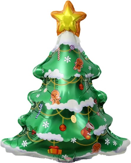 Шар с клапаном (17''/43 см) Мини-фигура, Новогодняя елочка со снегом, 5 шт. в уп.