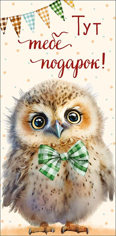 Конверты для денег, Тут тебе подарок! (совенок), 10 шт.