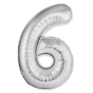 Шар (40''/102 см) Цифра, 6 Slim, Серебро, 1 шт.