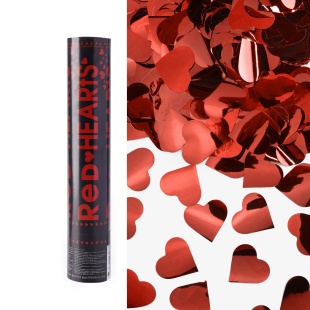 Пневмохлопушка (12/30 см), Сердца фольга, Красный, Металлик, 1 шт.