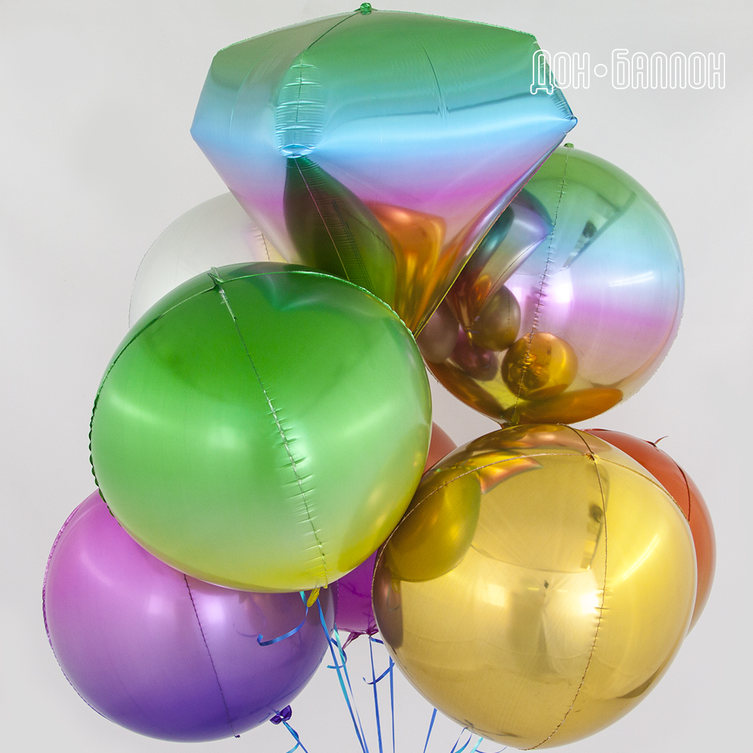 Шар 3D (18''/46 см) Алмаз, Радужный, 1 шт.