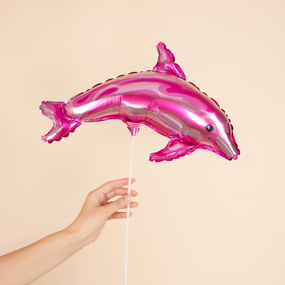 Шар с клапаном (17''/43 см) Мини-фигура, Дельфин, Розовый, 5 шт. в уп. (цв.этик.)