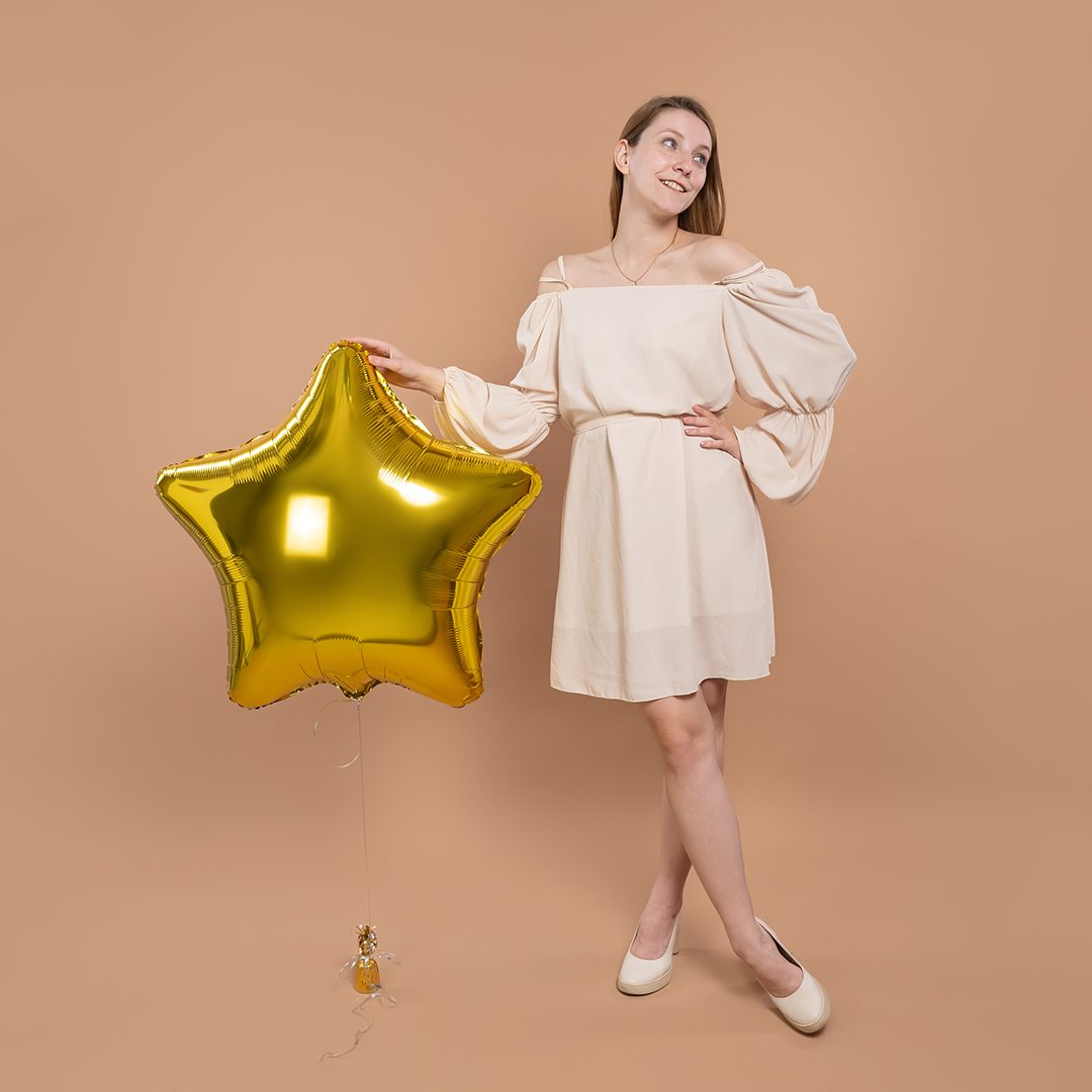 Шар (32''/81 см) Звезда, Золото, Металлик, 1 шт.