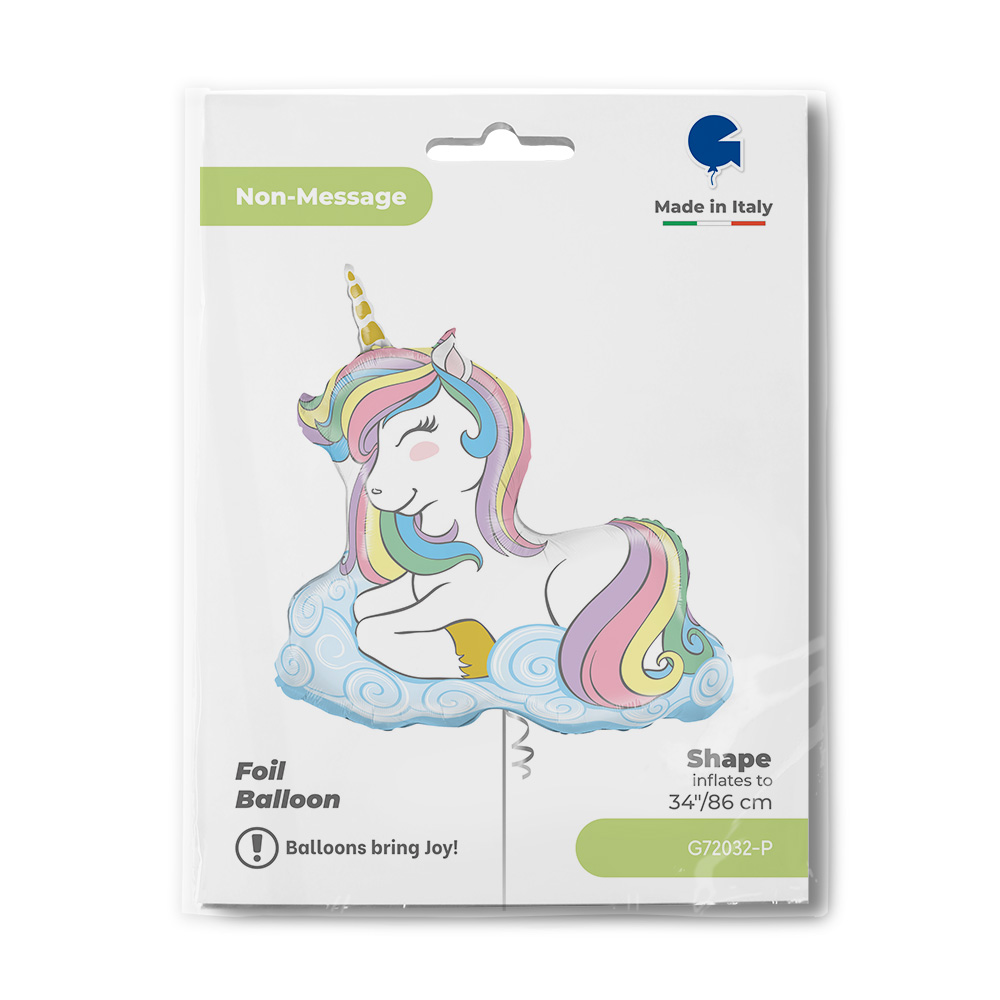 Шар (34''/86 см) Фигура, Нежный единорог на облаках, 1 шт. в уп.