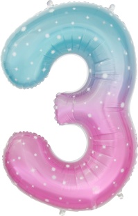 Шар (34''/86 см) Цифра, 3 Нежные искры, Розовый, Градиент, 1 шт. в уп.