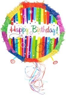 Пиньята складная, Круг, Happy Birthday (яркие полоски), 42*42*9 см, 1 шт. в упак. 