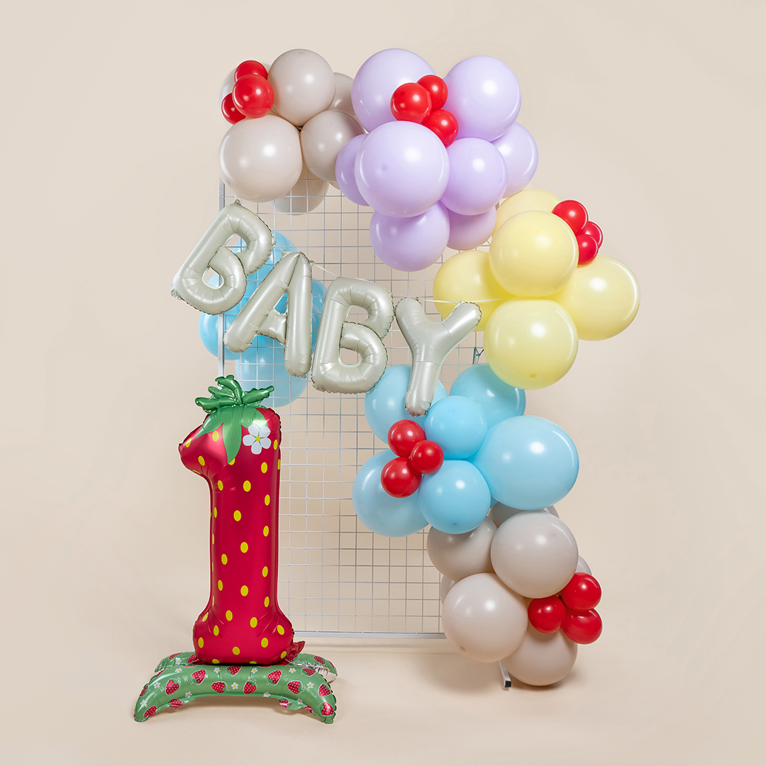 Шар (35''/89 см) Цифра на подставке, 1 Годик, Ягодка, Красный, 1 шт. в уп.