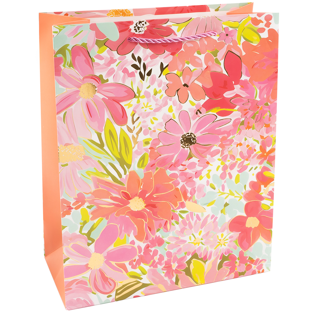 Пакет подарочный, 210гр, Любимые цветы, Дизайн №2, Металлик, 32*26*12 см, 1 шт.