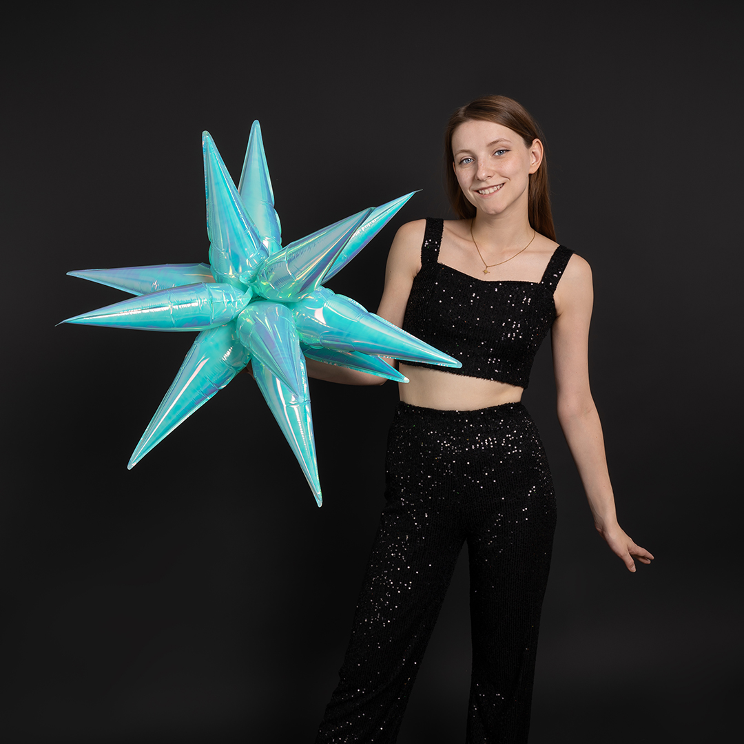 Шар 3D (26''/66 см) Звезда, Составная, Голубой, Хамелеон, 1 шт. в уп.