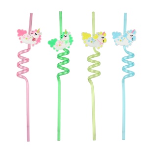 Трубочки для коктейлей (пластик), Зефирные единороги, Ассорти, 4 шт. в упак. 